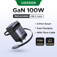 【Retractable Cable】UGREEN 100W/65W/45W 3 Ports GaN Retractable 75cm Cable USB A USB C Fast Charger f