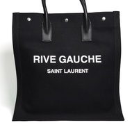 YSL Saint Laurent 黑色帆布 白色印花 拼皮 手提包 購物包 托特包
