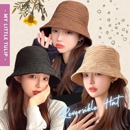 Reversible Bucket Hat POLOS Wanita Imported Beige Women's Hat/