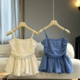 French Elegance Off-Shoulder Crop Top Women Summer Bloom Design Backless Outerwear Fashionable Strap