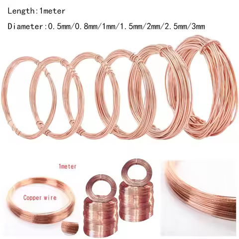 High Quality 1meter Coppers Line Wire 0.5mm/0.8mm/1mm/1.5mm/2mm/2.5mm/3mm T2 Coppers Reds Coppers 99