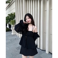 Adele-BLACK ‍ (Set Of Chiffon Shirt With Skirt And Pants) AD-BLACK