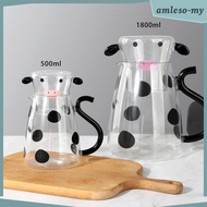 [AmlesoMY] Cute Kettle ,Coffee Pot ,Transparent Jug ,Portable Cow Type Glass Jug ,Teapot ,for office