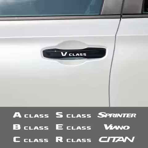 4PCS Car Door Handle Decor PVC Vinyl Sticker For A35 A45 E63 A B S E C R V CLASS CITAN Sprinter VITO