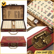 Mini English Mahjong Set with Retro Leather Box Traveling Portable Mahjong Board Games 144 Tiles Chi