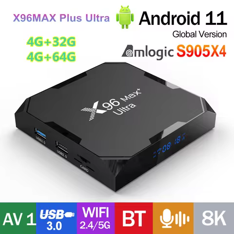 Android 11.0 X96MAX Plus Ultra TV Box Amlogic S905X4 4G 32G / 64G TVBOX AV1 BT 2.4G 5G Wifi 8K HDR P