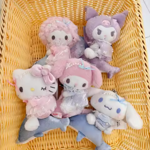 New Sanrio My Sweet Piano Plush Keychain Kawaii Moonlight Dolphin My Melody Backpack Charm Fluffy Ku