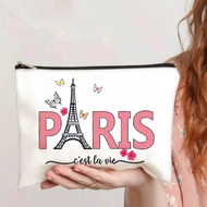 1pc Paris Eiffel Tower Pattern Cosmetic Bag, Double-Sided Printed Toiletry Bag, Necessary For Travel