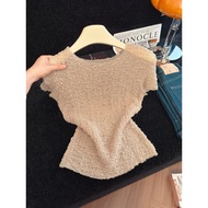 Women's Korean Style Soft Waxy Pleated Short Sleeve T-shirt - U2AI