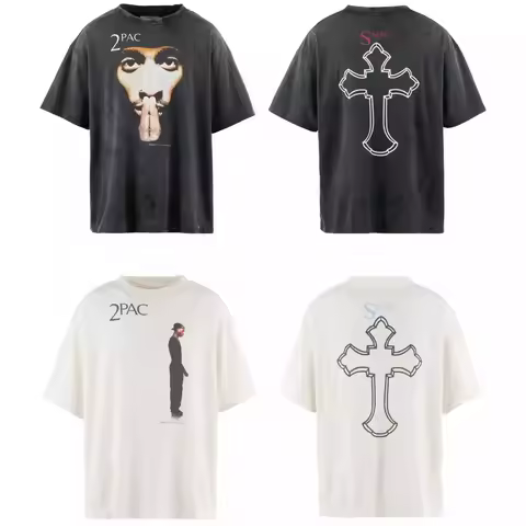 SAINT 2SS × 2PAC Joint Casual Short-sleeved T-shirt Summer Men's and Women's Pure Cotton High Street