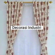 Gorden Jendela Pintu Minimalis Motif Bunga Shabby Blackout Warna Coklat Tebal Original Mewah Tirai K