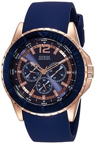 GUESS Men s W0485G1 Comfortable Rose Gold-Tone &amp; Blue Silicone Multi-Function Watch