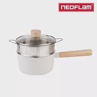 NEOFLAM FIKA系列鑄造不沾單柄湯鍋16CM+不銹鋼蒸籠(IH爐適用/不挑爐具/含玻璃蓋)