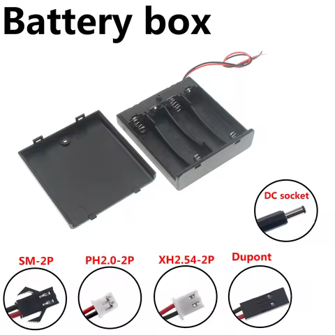 5PCS DIY 4x AA with switch closed Battery Holder Storage Box Case with DC 5.5x2.1mm XH2.54 PH2.0 SM-
