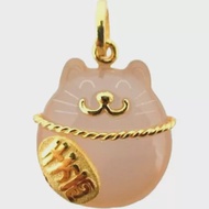 Chow Tai Fook 999.9 Pure Gold and Chalcedony Pendant - Fortune Cat R24380