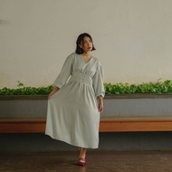 Midi Dress Satin V-neck Long Sleeve korean style Asmara Dress Women's Long Sleeve Satin Dress DN335 