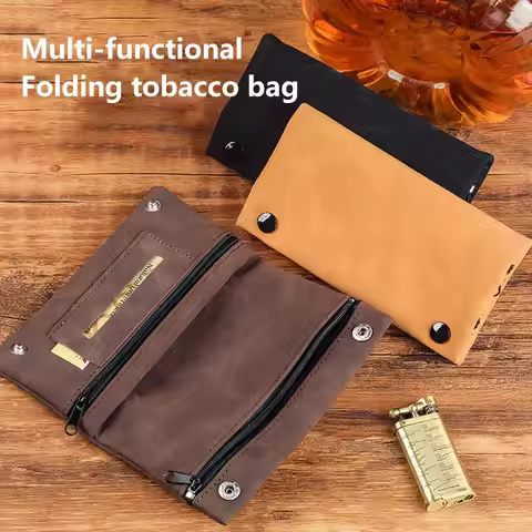 Frosted Leather Hand Cigarette Bag Foldable Storage Bag Handmade Tobacco Lighter Pouch Multifunction
