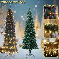 5/6/7/8FT Slim Christmas Tree with Pinecones Snow White Tips Decorations Pencil Christmas Tree