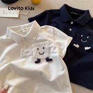 Lovito Kids Casual Polo Shirt Delicate Texture All Seasons White Polo Shirt for Boy LNL106057 Lovito