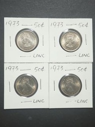 1973年女皇頭銀色香港5毫共4枚  全新頂級UNC  靚爆車輪轉光