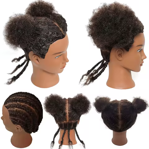 Afro Mannequin Head 100% Real Hair Traininghead Styling Head Braid Hair Dolls Head for Practicing Co