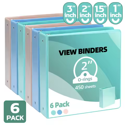 Deli 3-Ring Binders 1/1.5/2/3-Inch, Mixed Color View Binders, Economy Round Ring Binders for School,