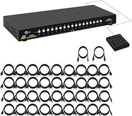 CKLau HDMI KVM Switch 16 Port with Cables Support 4K, HDCP, EDID for Linux, Unix, Windows, Mac
