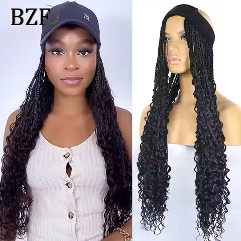 24Inch #1B Boho Box Braided Headband Braids Curly Ends T30 Pre-Braided Braiding Hair For Women Black