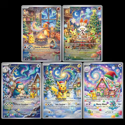 5Pcs Pokemon Cards Anime Toys Pokemon Gift PTCG Collection Card Snorlax Ditto Scorbunn Charmander Ra