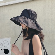 JepunUVSun Hat Wanita Musim Panas Hitam Plastik Halang Cahaya Matahari Topi Besar Penutup Muka Anti Topi Matahari Uv Top