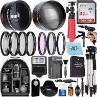 A-Cell 55mm Accessory Bundle for Nikon D3400 D3500 D5500 D5600 D7500 and More with 32GB SanDisk Memo