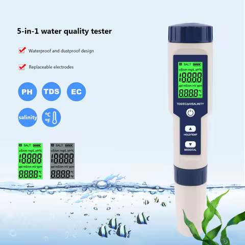 5 in 1 Digital TDS/EC/PH/Salinity/Temperature Meter Water Quality Detector PH TDS EC Salinity Temp M
