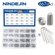 NINDEJIN Hexagon Socket Set Screw Kit Cone Point Stainless Steel Headless Grub Screw Assorment Kit M2 M2.5 M3 M4 M5 M6 M8