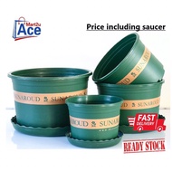 .RS. 21.5cm (3Gallon) Sunaroud(Short) Plastic Flower Pot Modern Design with Saucer ARMY green pot (2