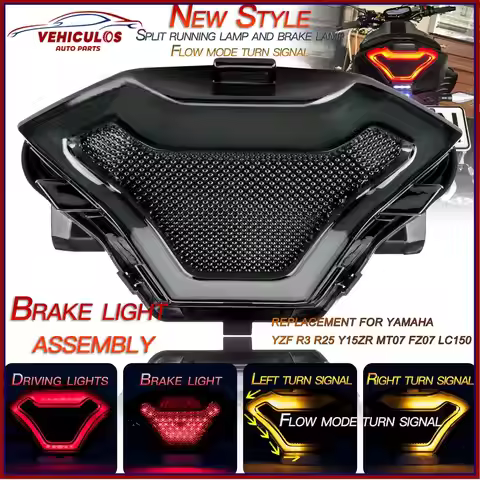 VEHICULOS 1pc Motorcycle Brake Light Tail Lamp with LED Turn Signals Replacement for Yamaha YZF R3 R