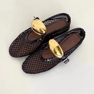 2024 Alaia New Mesh Mary Jane Ballet Flats For Women Hollow Out Design Metal Buckle Breathable Casua