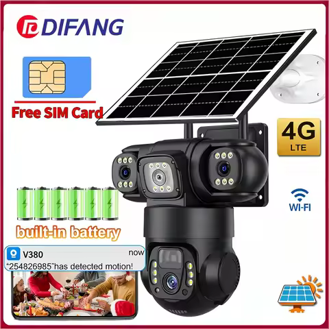 V380 Pro Wireless Solar Security Camera Three Screen Three Lens 6K 4G Sim Card Solar CCTV 4G V380 Ba