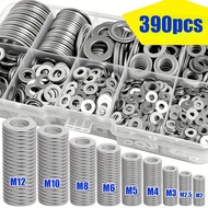 390-piece stainless steel flat washer set, available in 9 sizes: M2, M2.5, M3, M4, M5, M6, M8, M10, 