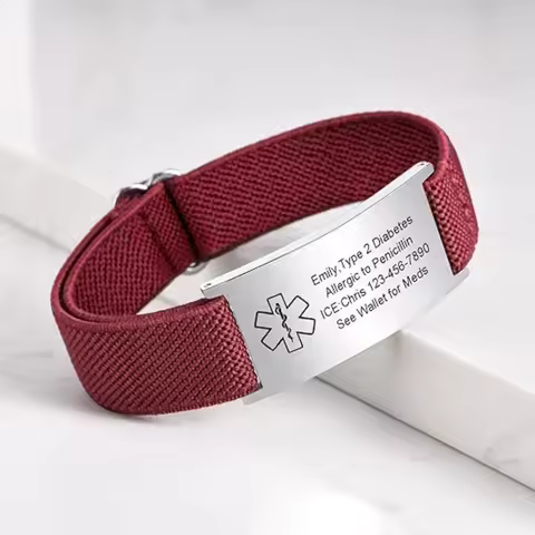 Free DIY Custom Medical ID Wristband Fashionable Men's and Women's Adjustable Woven Wristbands Medic