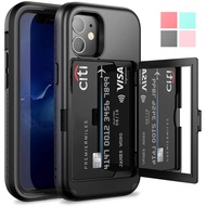 สำหรับiPhone 12กระเป๋าสตางค์บัตรเครดิตผู้ถือ &amp; กระจกซ่อนของDefenderสามชั้นกันกระเทือนทนทานป้องกันสำหรับiPhone 12 Pro Max/12 Pro/12 Mini/iPhone 11 Pro Max