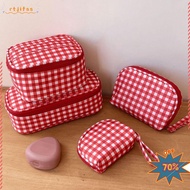 RTJIFSS99 Makeup Bag, Multi-size Portable Cosmetic Pouch,  Red Grid Handbag Travel