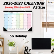 {New Arrival} 2026-2027 Wall Calendar with SG Holidays | 18 Months A3 Size | Monthly Desk Calendar |