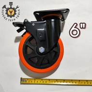6" INCH ORANGE PU WHEELS + BRAKES / TROLLEY WHEELS / TROLLEY / DISPLAY WHEELS 6" INCH BRAKE PER PCS