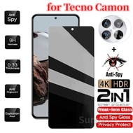 2in1 Private Tempered Glass For Tecno Camon 30 20 20S Pro Premier CL6 CL7 CL8 CK6n CK8nB 4G 5G Anti-