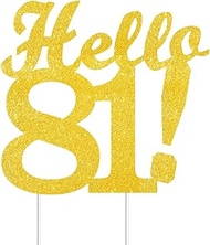 Hello 81 Cake Toppers Gold Glitter, Happy 81st Birthday Cake Decorations Cheers to 81 Years Party De