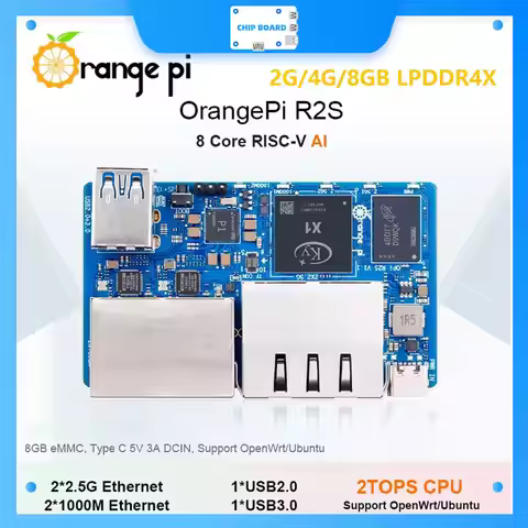 OrangePi R2S X1 (Allwinner D1 RISC-V) - 8-Core 2TOPS AI Board, 2/4/8GB RAM, WiFi 6, BT5.0, Dual GbE,