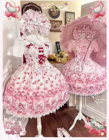 Deer Strawberry Garden - Old School Lolita Deer & Strawberry Printed JSK Dress by TaTaTa Lolita PRE 