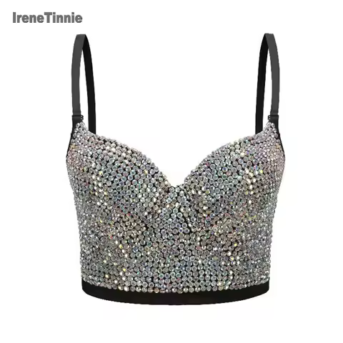 Irene Tinnie Hand-Made Pearls Jewel Diamond Bralet Women Bustier Bra Wedding Party Night Club Corset