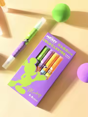 Official Mickey Dual Tip Layering Highlighter Eye Care Pastel Ink No Bleed Double End Marker Pen 2mm