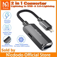 Mcdodo Lightning 2 In 1 OTG Converter Lightning To USB-A 3.0 + Lightnin รองรับการชาร์จ + การถ่ายโอนข้อมูล OTG Data Adapter สำหรับ iPhone 14 13 12 11 Pro XS Max XR X 8 7 6 6S iPad Tablet Converter ข้อมูล SD การ์ดดิสก์ U (รองรับฮาร์ดดิสก์2TB)